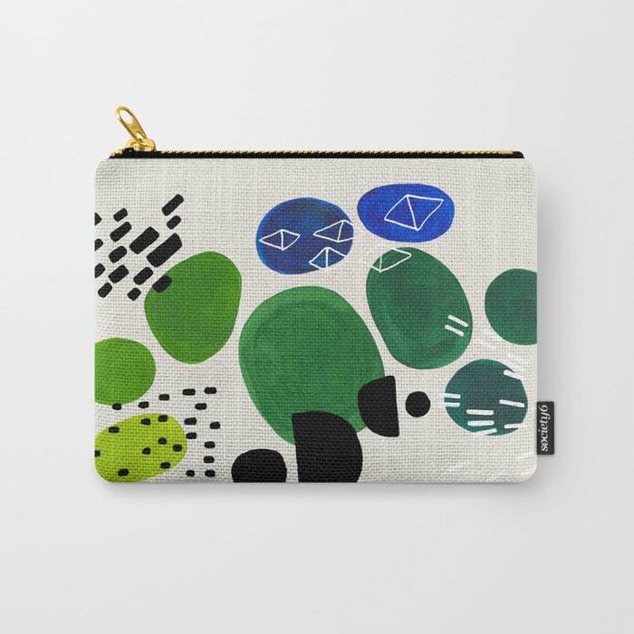 Fun Abstract Minimalist Mid Century Modern Colorful Shapes Lime Green Blue Watercolor Bubbles Carry All Pouch Gallery Image 1