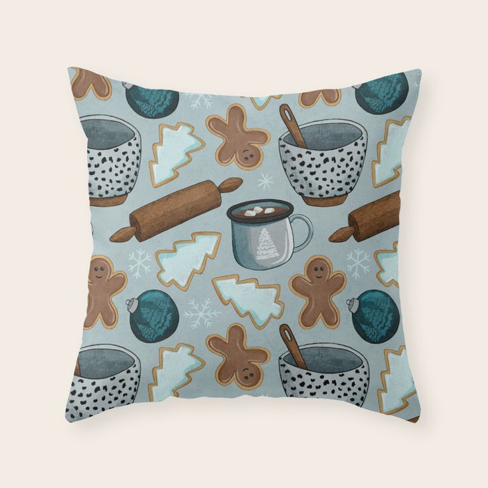 Christmas Baking, Christmas Cookies, Sugar Cookies, Gingerbread Man Throw Pillow Gallery Image 6