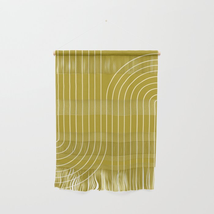 Minimal Line Curvature XVII Chartreuse Mid Century Modern Arch Abstract Wall Hanging Gallery Image 1