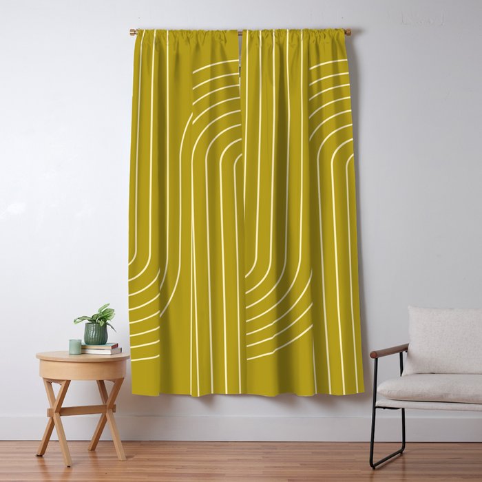 Minimal Line Curvature XVII Chartreuse Mid Century Modern Arch Abstract Window Curtain Gallery Image 5
