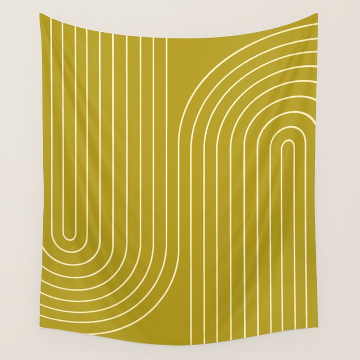 Minimal Line Curvature XVII Chartreuse Mid Century Modern Arch Abstract Wall Tapestry Gallery Image 4