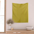 Minimal Line Curvature XVII Chartreuse Mid Century Modern Arch Abstract Wall Tapestry Gallery Image 2