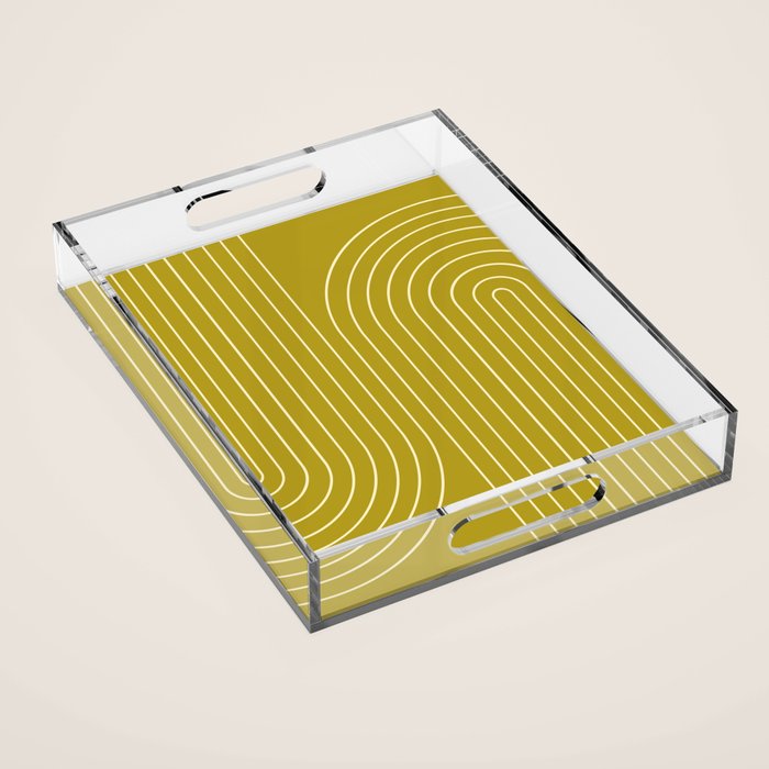 Minimal Line Curvature XVII Chartreuse Mid Century Modern Arch Abstract Acrylic Tray Gallery Image 1