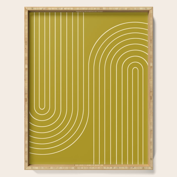 Minimal Line Curvature XVII Chartreuse Mid Century Modern Arch Abstract Serving Tray Gallery Image 1
