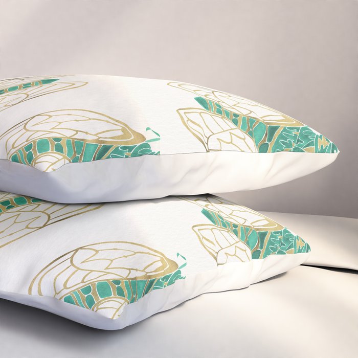 Cicada - Green & Gold Pillow Sham Gallery Image 3