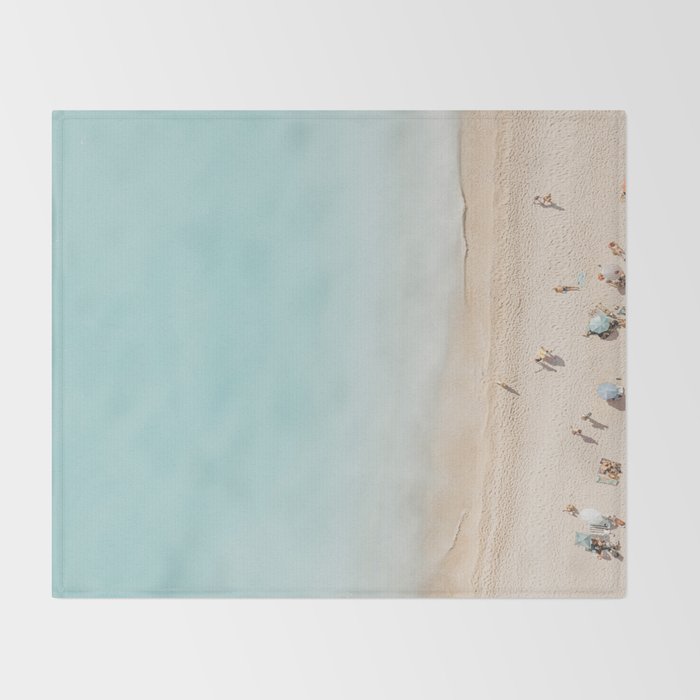 Beach Print, Aerial Beach Umbrellas, Pastel Bondi Beach, Aerial Photography, Ocean Waves, Waves Print, Sea Print Throw Blanket Gallery Image 2