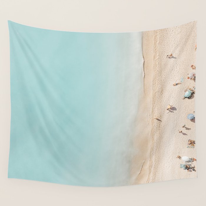 Beach Print, Aerial Beach Umbrellas, Pastel Bondi Beach, Aerial Photography, Ocean Waves, Waves Print, Sea Print Wall Tapestry Gallery Image 1