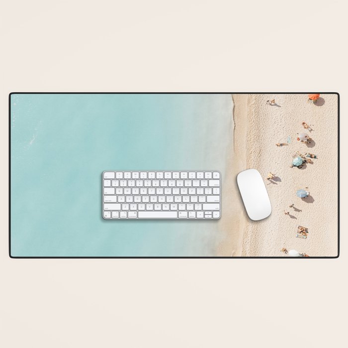Beach Print, Aerial Beach Umbrellas, Pastel Bondi Beach, Aerial Photography, Ocean Waves, Waves Print, Sea Print Desk Mat Gallery Image 1