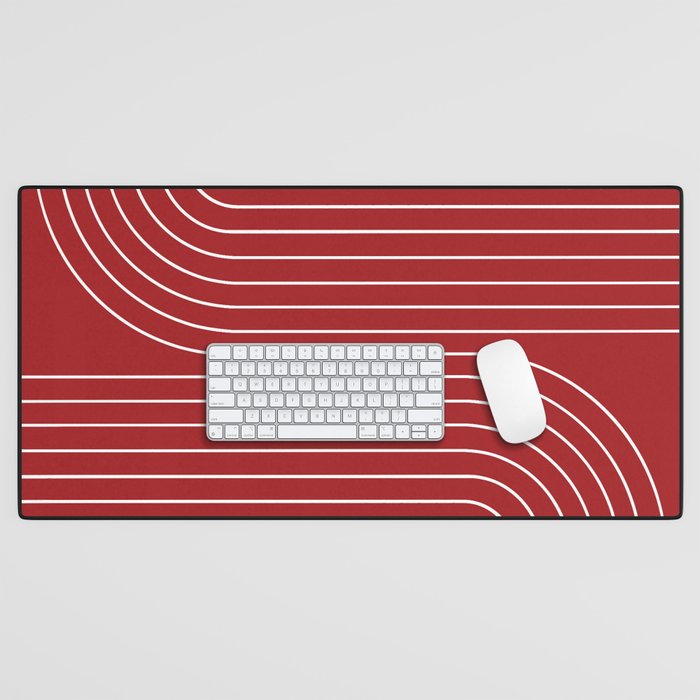 Minimal Line Curvature LXXX Ruby Red Mid Century Modern Arch Abstract Desk Mat Gallery Image 1