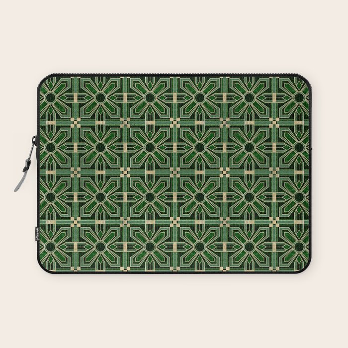 Art Deco Floral Tiles in Emerald Green and Faux Gold Laptop Sleeve Gallery Image 1