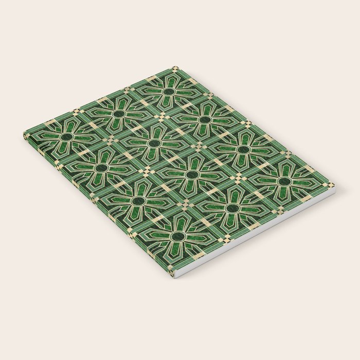 Art Deco Floral Tiles in Emerald Green and Faux Gold Notebook Gallery Image 1