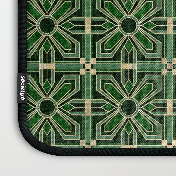 Art Deco Floral Tiles in Emerald Green and Faux Gold Laptop Sleeve Gallery Image 3