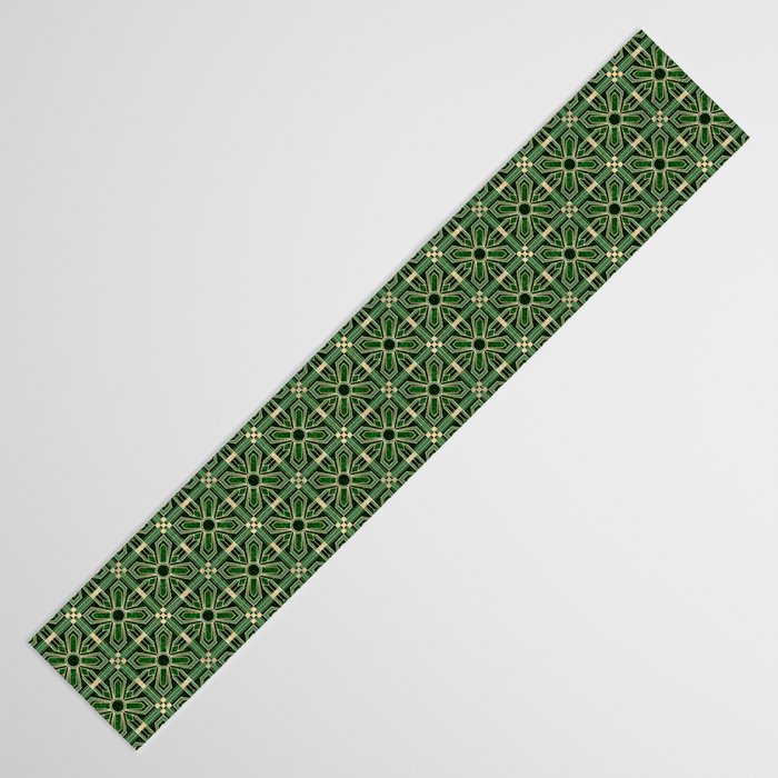 Art Deco Floral Tiles in Emerald Green and Faux Gold Table Runner Gallery Image 3