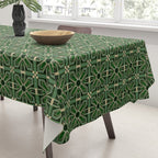 Art Deco Floral Tiles in Emerald Green and Faux Gold Tablecloth Gallery Image 3