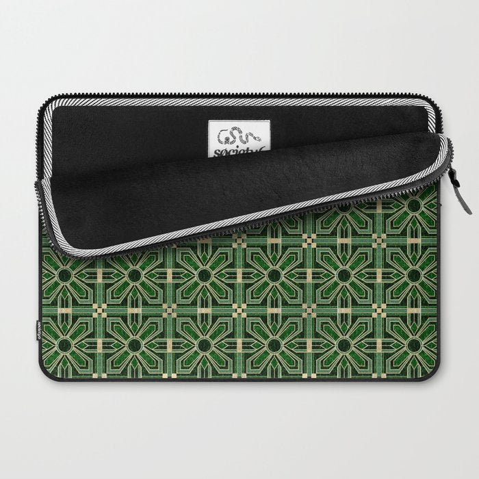Art Deco Floral Tiles in Emerald Green and Faux Gold Laptop Sleeve Gallery Image 2