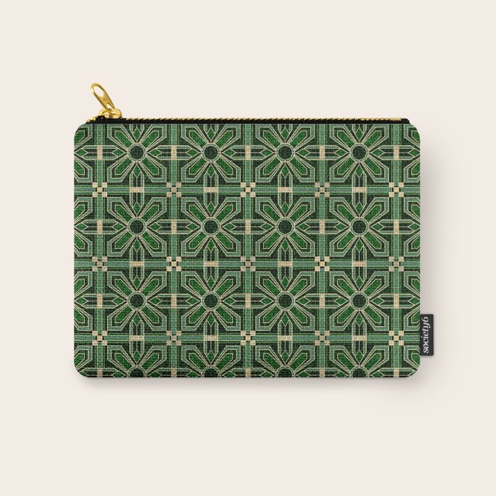 Art Deco Floral Tiles in Emerald Green and Faux Gold Carry All Pouch Gallery Image 1