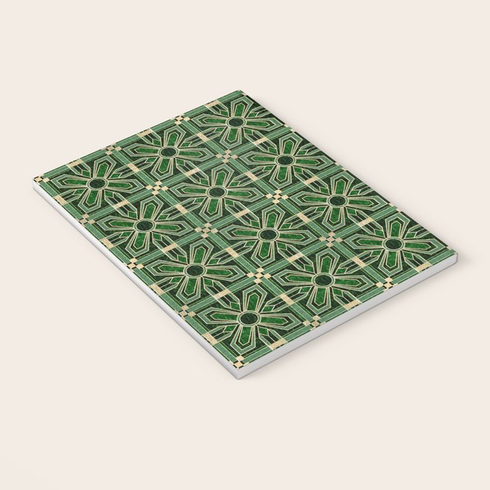 Art Deco Floral Tiles in Emerald Green and Faux Gold Notebook Gallery Image 3