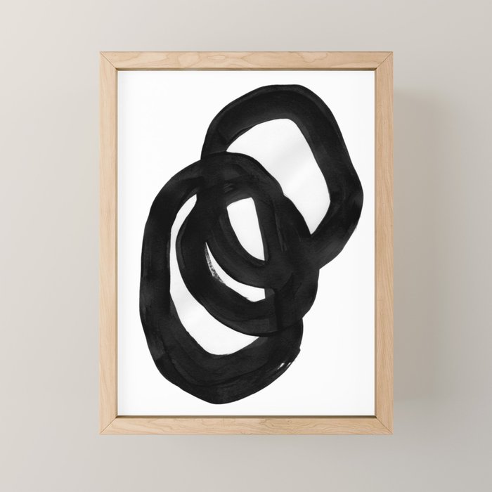 Black & White Minimalist Ink Tribal Mid Century Pattern Dark Painting Pattern Mini Art Print Gallery Image 1