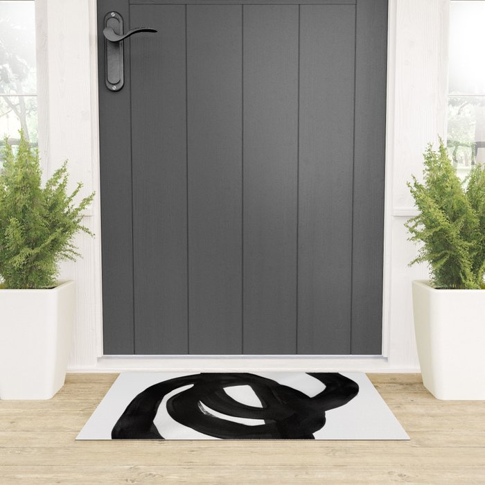 Black & White Minimalist Ink Tribal Mid Century Pattern Dark Painting Pattern Welcome Mat Gallery Image 3