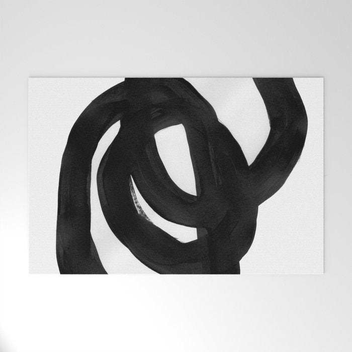 Black & White Minimalist Ink Tribal Mid Century Pattern Dark Painting Pattern Welcome Mat Gallery Image 1