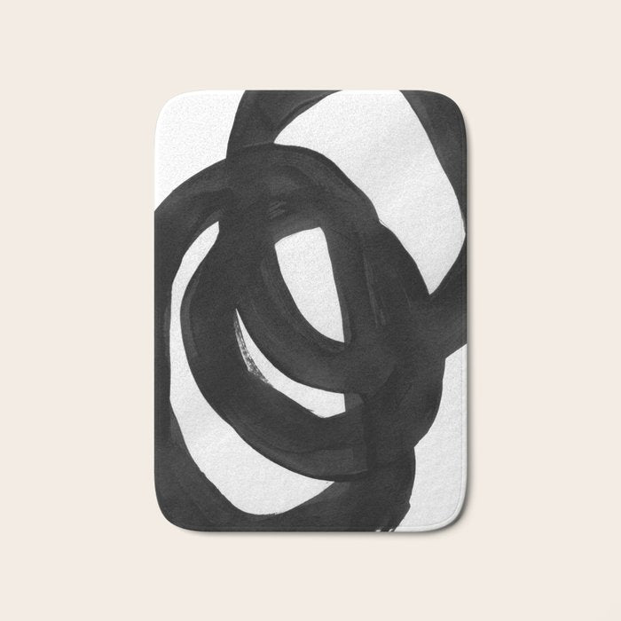 Black & White Minimalist Ink Tribal Mid Century Pattern Dark Painting Pattern Bath Mat Gallery Image 1