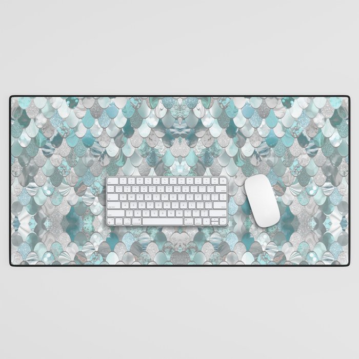 Mermaid Aqua and Grey Desk Mat Gallery Image 1