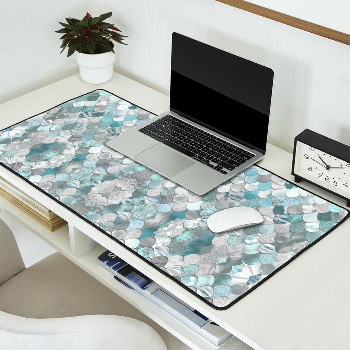 Mermaid Aqua and Grey Desk Mat Gallery Image 2