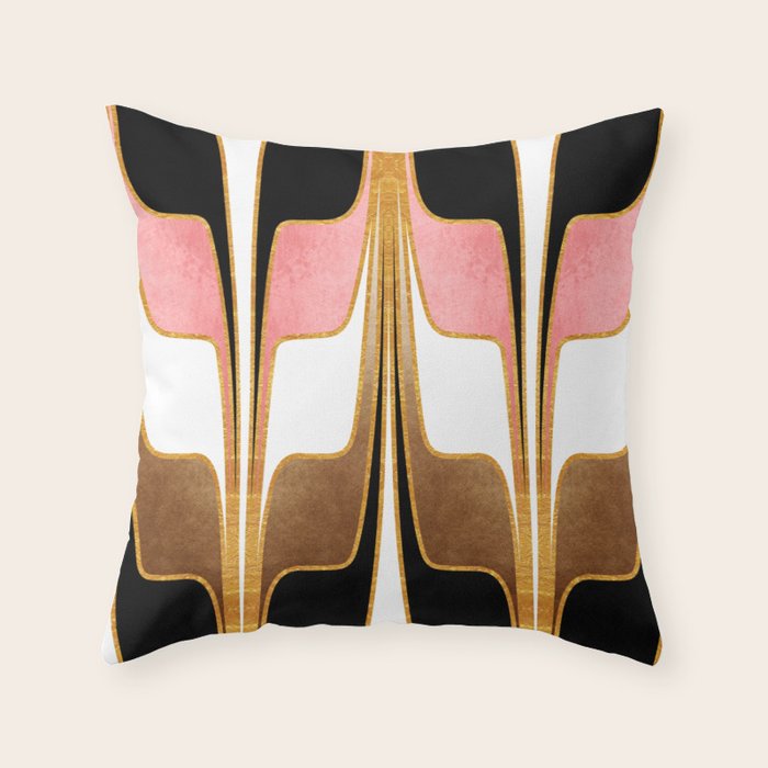 Mid Century Modern Liquid Watercolor Abstract / Faux Gold, Blush Pink, Brown, Black, White / V1 Throw Pillow Gallery Image 6