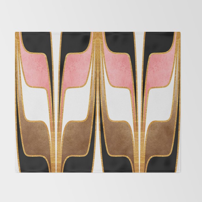 Mid Century Modern Liquid Watercolor Abstract / Faux Gold, Blush Pink, Brown, Black, White / V1 Throw Blanket Gallery Image 2