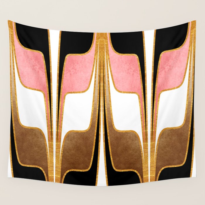 Mid Century Modern Liquid Watercolor Abstract / Faux Gold, Blush Pink, Brown, Black, White / V1 Wall Tapestry Gallery Image 4