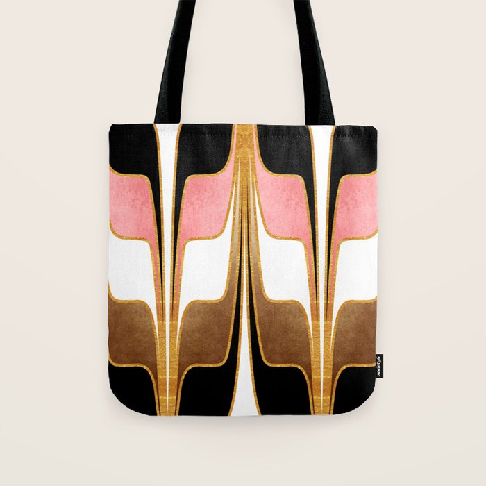 Mid Century Modern Liquid Watercolor Abstract / Faux Gold, Blush Pink, Brown, Black, White / V1 Tote Bag Gallery Image 1