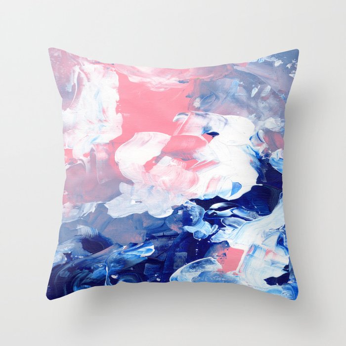 Ejaaz Haniff Abstract Acrylic Palette Knife Painting Blue Pink: 'Summer Storm' Throw Pillow Gallery Image 6