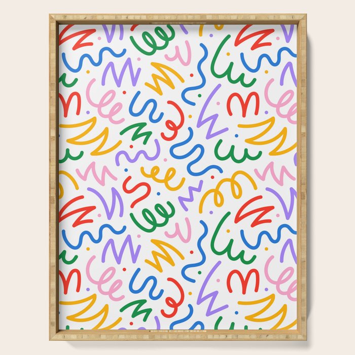 Colorful fun line doodle art pattern Serving Tray Gallery Image 1