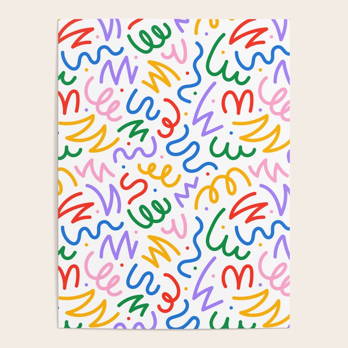 Colorful fun line doodle art pattern Poster Gallery Image 1