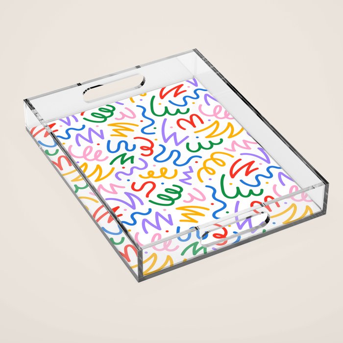 Colorful fun line doodle art pattern Acrylic Tray Gallery Image 1