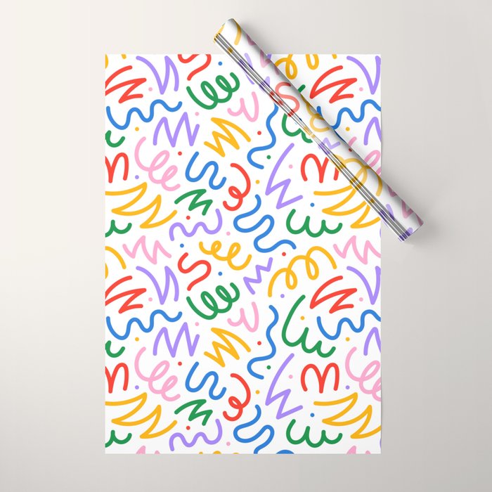 Colorful fun line doodle art pattern Wrapping Paper Gallery Image 1