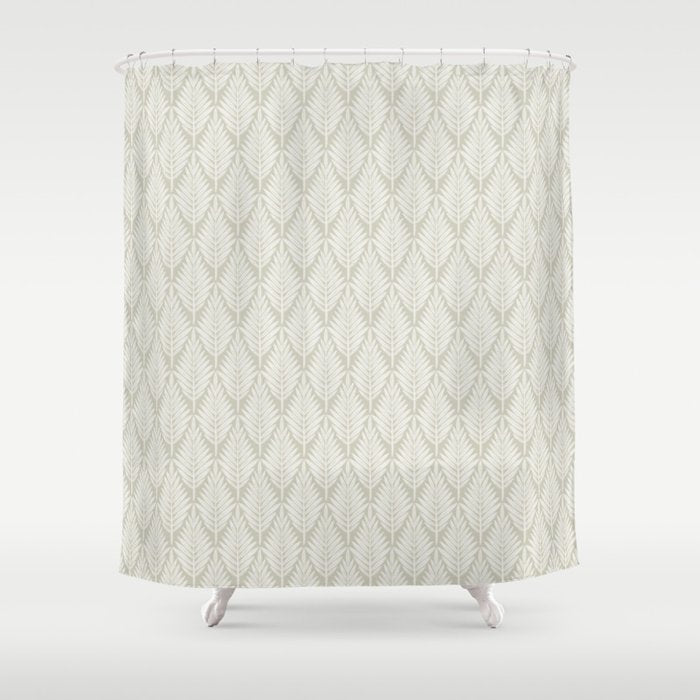 Linocut Palm Leaves . Neutral Shower Curtain Gallery Image 1