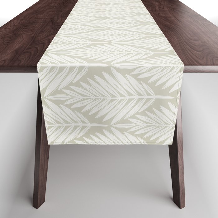 Linocut Palm Leaves . Neutral Table Runner Gallery Image 1