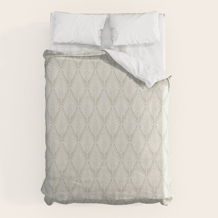 Linocut Palm Leaves . Neutral Duvet Cover Gallery Image 6