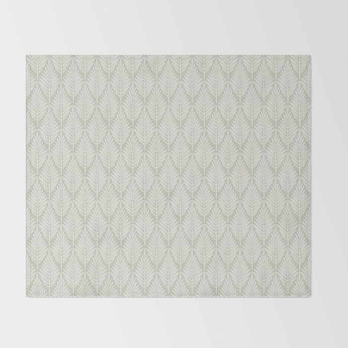 Linocut Palm Leaves . Neutral Throw Blanket Gallery Image 2