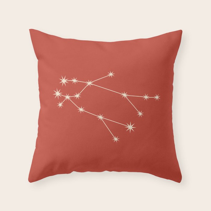 Gemini Zodiac Star Constellation Line Art Red Throw Pillow Gallery Image 6