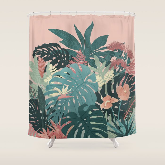 Tropical Tendencies on Peach and Green Shower Curtain Gallery Image 1