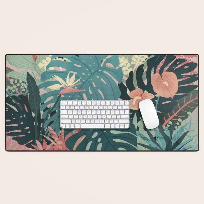 Tropical Tendencies on Peach and Green Desk Mat Gallery Image 1