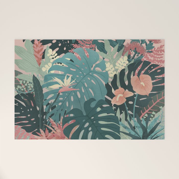 Tropical Tendencies on Peach and Green Welcome Mat Gallery Image 1
