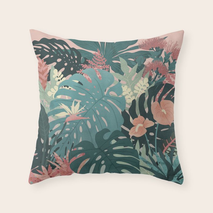 Tropical Tendencies on Peach and Green Throw Pillow Gallery Image 1
