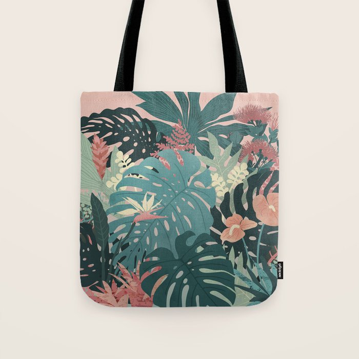 Tropical Tendencies on Peach and Green Tote Bag Gallery Image 1