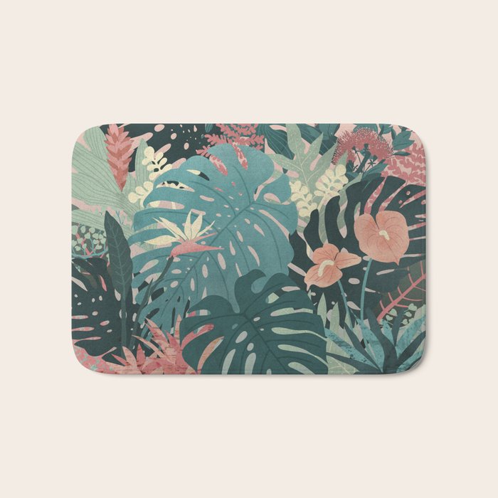 Tropical Tendencies on Peach and Green Bath Mat Gallery Image 1