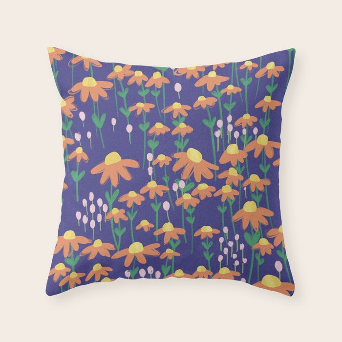 Orange Flowers on Indigo Throw Pillow Gallery Image 6