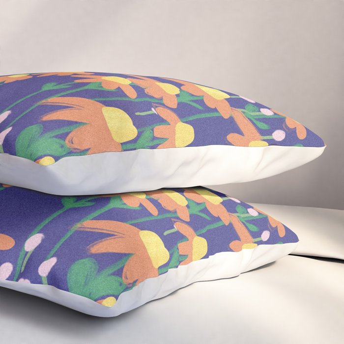 Orange Flowers on Indigo Pillow Sham Gallery Image 3