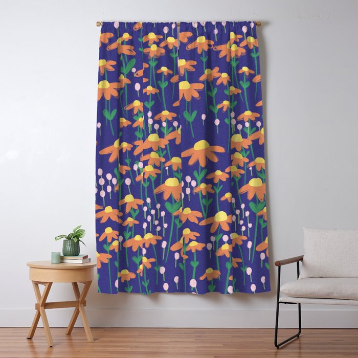 Orange Flowers on Indigo Window Curtain Gallery Image 5